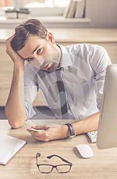 Handsome businessman working