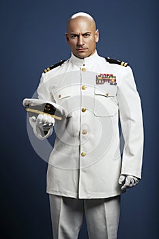 Handsome captain sea ship
