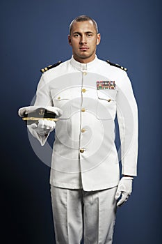 Handsome captain sea ship photo