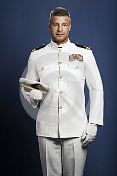 Handsome captain sea ship photo