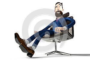 Handsome cartoon businessman sitting in office chair - 3D illustration