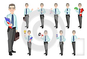 Handsome confident business man, set of ten poses
