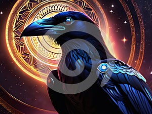 handsome cosmic raven god looking at viewer fierce