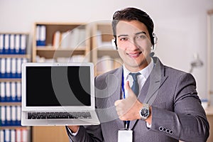 The handsome customer service clerk with headset