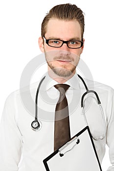 Handsome doctor with brown tie and white shirt