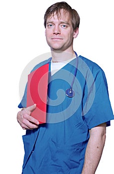 Handsome doctor holding folder