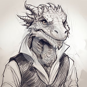 Handsome Dragon Sketch: Teenage Wyvern In Vest