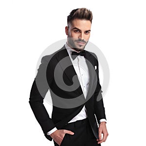 Handsome elegant man in tuxedo and bowtie