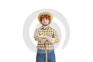 Handsome farmer, rancher isolated over white studio background