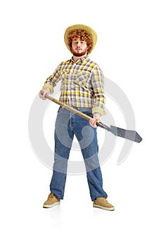 Handsome farmer, rancher isolated over white studio background