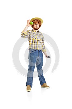 Handsome farmer, rancher isolated over white studio background