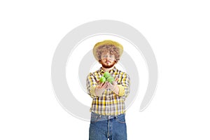 Handsome farmer, rancher isolated over white studio background