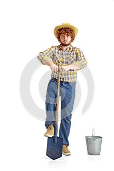 Handsome farmer, rancher isolated over white studio background