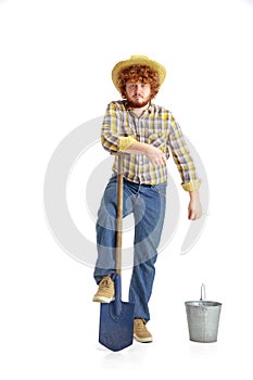 Handsome farmer, rancher isolated over white studio background