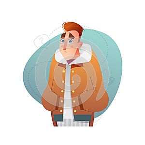 Handsome flat design set template with vector boy in winter clothes in cartoon style