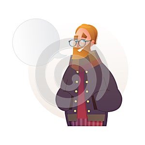 Handsome flat design set template with vector hipster man with a beard in winter clothes in cartoon style