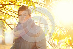 Handsome guy backlighting portrait.