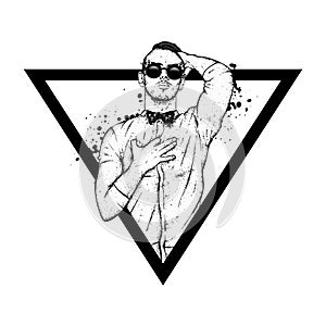 A handsome guy in a shirt, glasses and a tie. Vector illustration. Fashion, style, clothing and accessories. Stylish man.