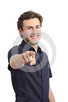 Handsome happy young man pointing at camera