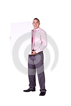 Handsome Hispanic Businessman Holding a Blank Sign