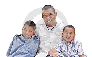 Handsome Hispanic Father and Sons on White