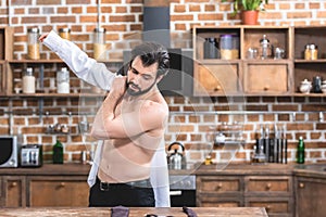 handsome loner businessman wearing shirt in morning