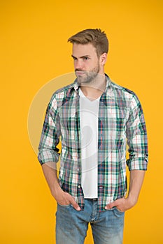 Handsome macho. casual fashion for men. Masculine Outfits And Look. stylish male in fashionable clothing. handsome man