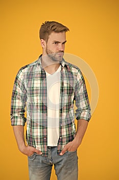 Handsome macho. casual fashion for men. Masculine Outfits And Look. stylish male in fashionable clothing. handsome man