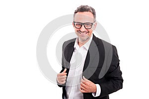 Handsome male with glasses smiling confident