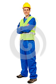 Handsome male repairman posing in style