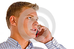 Handsome male talking on cell phone