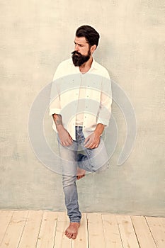 handsome man with beard. sexy model posing. bearded man wear white shirt. male casual fashion. summer collection. male