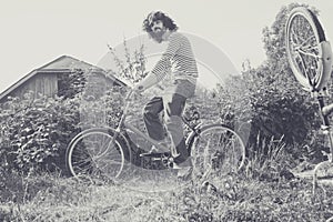 Handsome man on bicycle