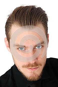 Handsome man in black shirt and tie