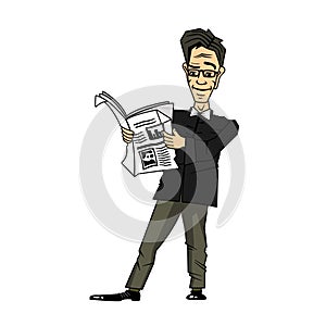 Handsome Man Cartoon Character reading the Newspaper photo