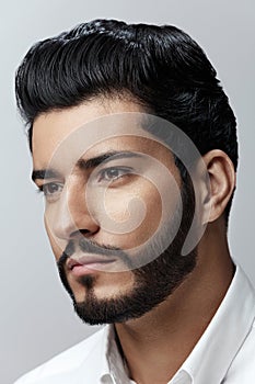 Handsome Man With Hair Style, Beard And Beauty Face Portrait