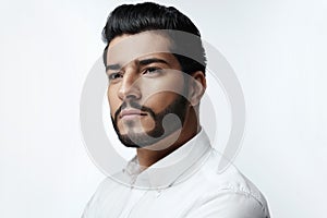 Handsome Man With Hair Style, Beard And Beauty Face Portrait photo