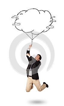 Handsome man holding cloud balloon drawing