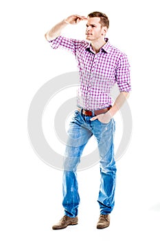 Handsome Man Looking For Jobs - Full length isolated on white ba