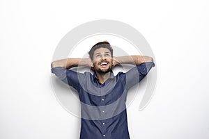 Handsome man over blue background