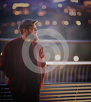 Handsome man portrait in night city