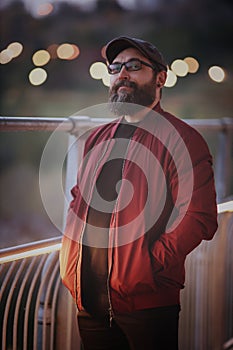 Handsome man portrait in night urban