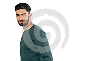 Handsome man posing against white background