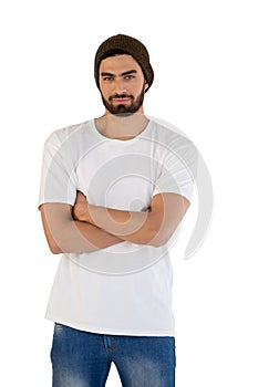 Handsome man posing against white background