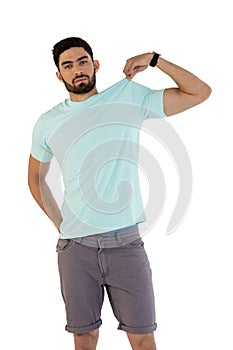 Handsome man posing against white background