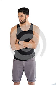 Handsome man posing against white background