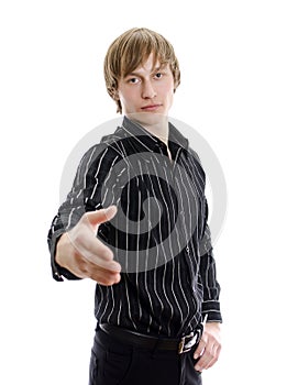 Handsome man ready for a hand shake.