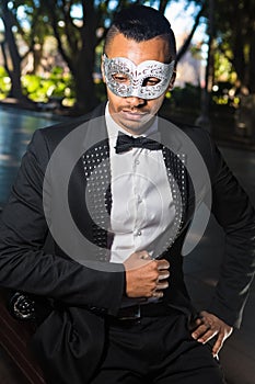 Handsome man ready to attend a masquerade party