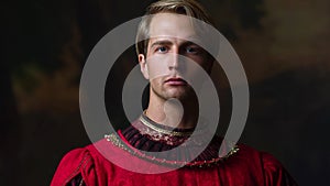 Handsome man in a Royal red doublet. Young man, portrait in