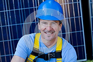 Handsome Man and Solar Panels photo